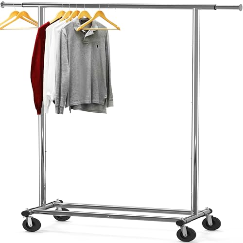 Heavy Duty Chrome Garment Rack - Extendable Clothing Organizer with Swivel Casters