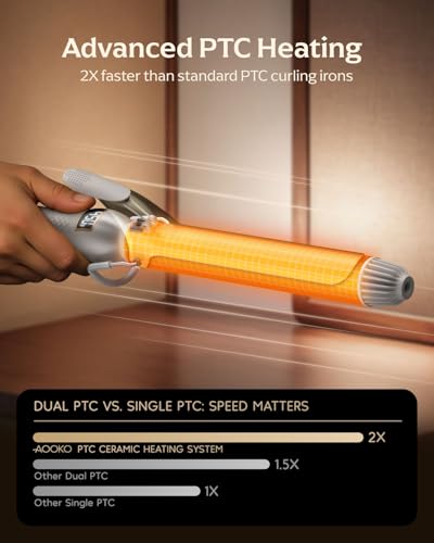 1.25 Inch Ceramic Curling Iron - Loose Wave Curling Wand for Medium & Long Hair - Dual Voltage, Gold, Variation of 1 1/4 Inch