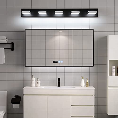 LED Bathroom Vanity Light Fixtures - 5-Light, 40-Inch Black & White Modern Wall Lighting