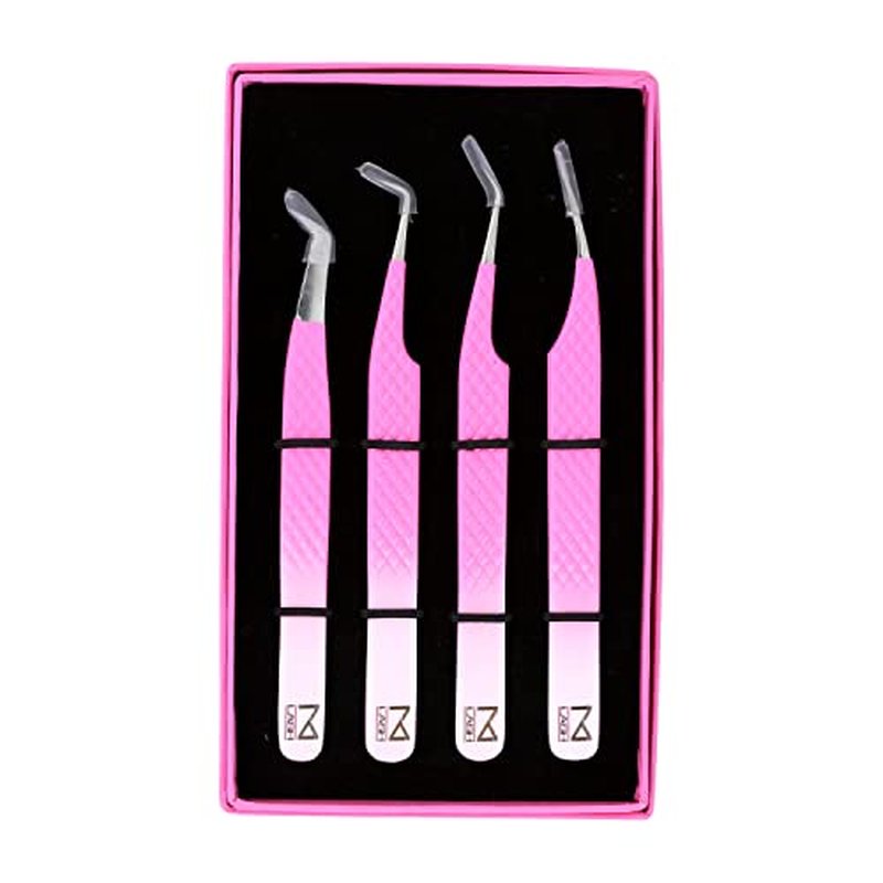 M LASH tweezers for Eyelash Extension (Set of 4) - Professional & Precision Eyelash tweezers - Japanese Steel, Diamond Grip, Fiber Tip V3 lash applicator tool (PW-Ombre)