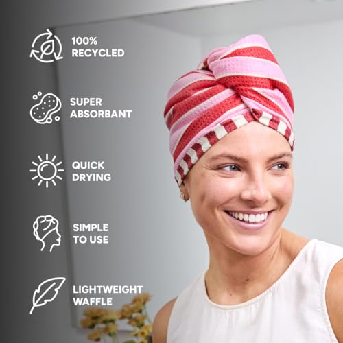 Turban Hair Towel for Home & Beach - Super Absorbent Quick Dry Cherry Bomb - One Size
