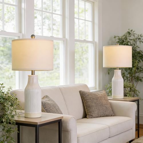 Vortether 23.75" Cream Ceramic Bedside Lamps Set of 2 - Modern Farmhouse Style