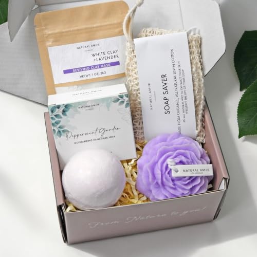 Green 5-Piece Spa Gift Set for Women with Soap Candle Bath Bomb & Scrunchie