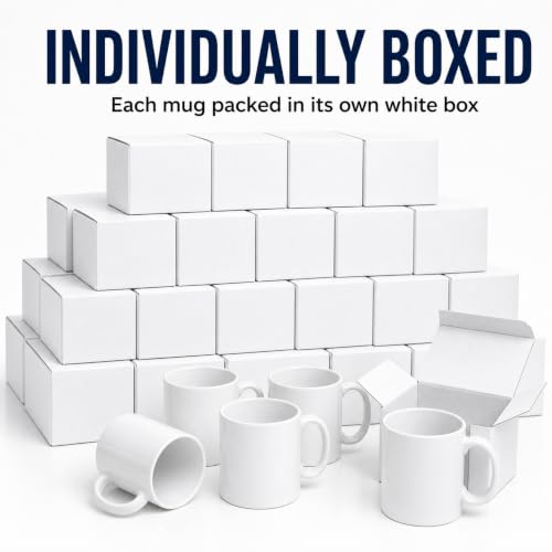 11oz Sublimation Coffee Mugs - 36 Pack White Blank Ceramic Cups with Individual Boxes