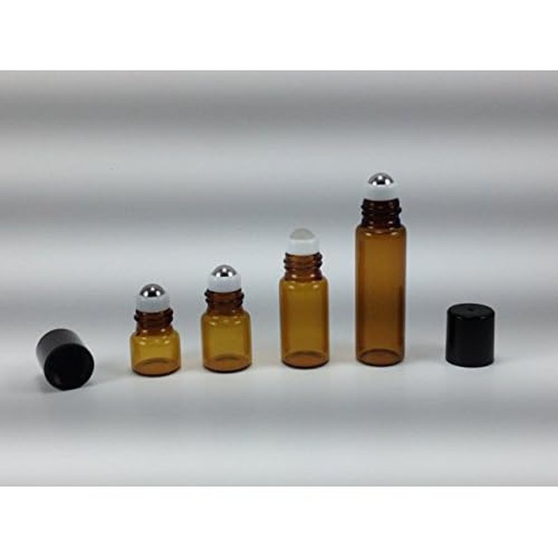 144-1 ml (1/4 Dram) Amber Glass Micro Mini Roll-on Glass Bottles with Stainless Steel Roller Balls - Refillable Aromatherapy Essential Oil Roll On (144)