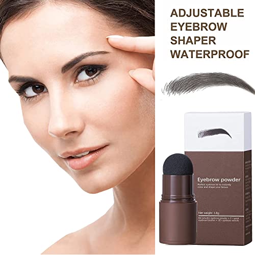 Eyebrow Stencil Kit, One Step Brow Powder Stamp Makeup with 10 Reusable Eyebrow Stencils£¦2 Eyebrow Pen Brushes, Professional Waterproof Brow Powder Stamp (Dark Brown)