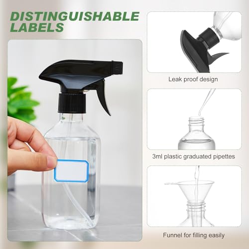 10oz Plastic Spray Bottles Bulk Pack - Clear, Adjustable Nozzle, 9 Pack with Nozzles & Accessories (Variation: Regular, Clear, 10oz/300ml)