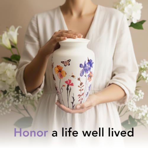 Always With Us Large White Wildflower Breeze Cremation Urn for Women – 11"H x 7"W, Holds Ashes