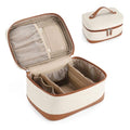 Large Travel Makeup Bag for Women - Vegan Leather, Beige & Brown