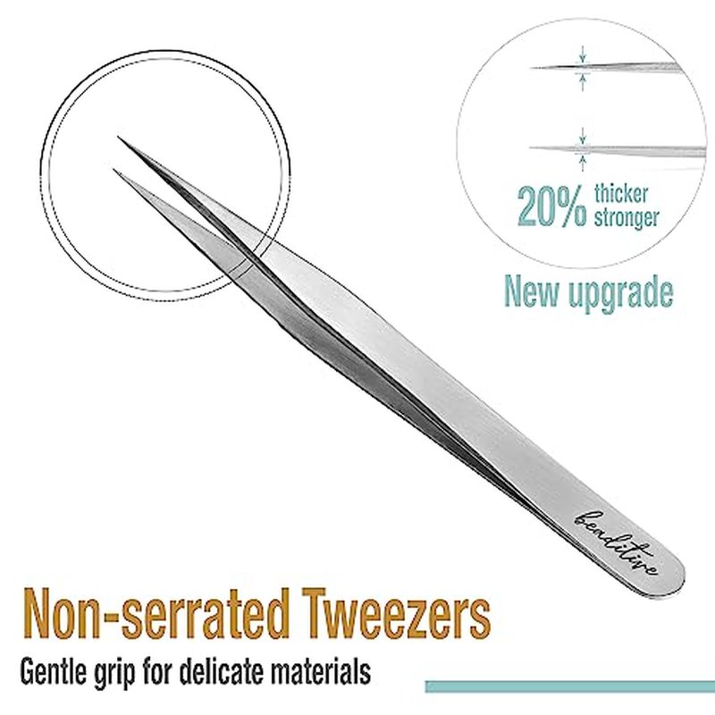 Beaditive High Precision Tweezers 3 Pack - 4.7" Craft Tweezers for Sewing, Beading & DIY Crafts - Non-Serrated Jewelry Tweezer Set with Fine Point Tips - Stainless Steel Needle Nose Hobby Tweezers