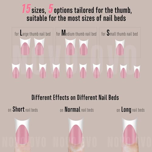 White French Tip Duck Feet Nail Tips Full Cover for Press on Acrylic with Moon Curve, BERRY PINK Extra Thick Medim Long, Flare Wide Soft Gel Fake False Nail Extension x 15 Sizes 150 pcs