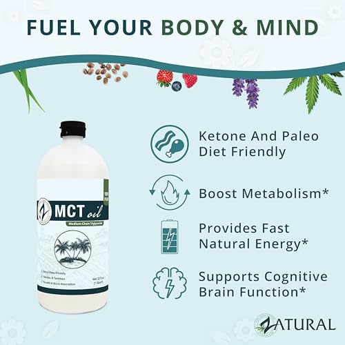 MCT Oil C8 & C10 - 32 oz Pure Medium Chain Triglycerides for Cooking & Supplements