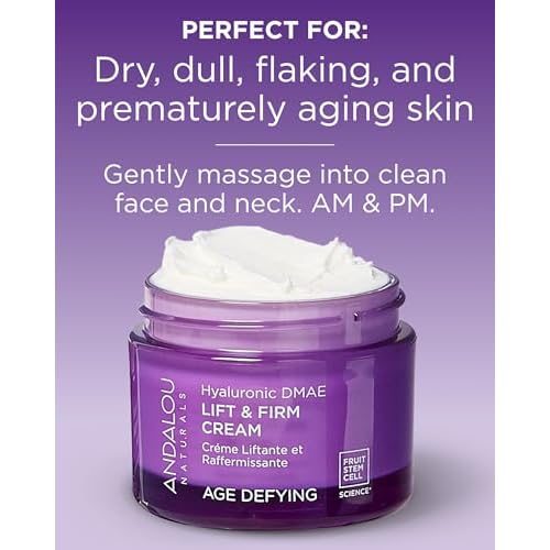 Andalou Naturals Hyaluronic DMAE Lift & Firm Skin Cream | Anti Aging Face Moisturizer With Hyaluronic Acid |Helps Reduce Fine Lines & Wrinkles | 1.7 oz,(Pack of 2)