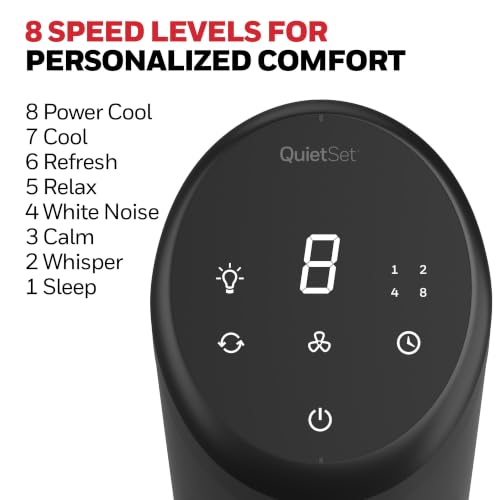 Honeywell QuietSet Black Oscillating Tower Fan with Remote, 8 Speeds, HYF295B