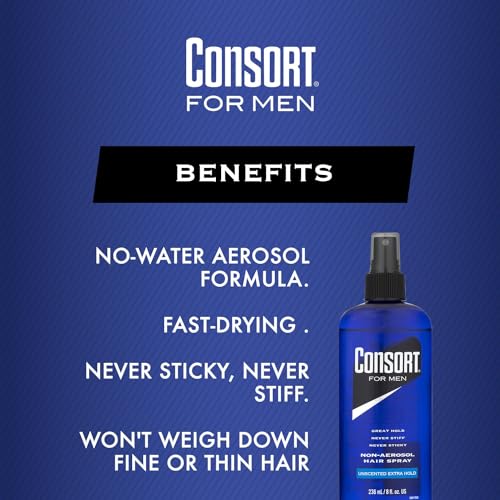 Consort Men's Unscented Extra Hold Hair Spray 8oz Pack of 4