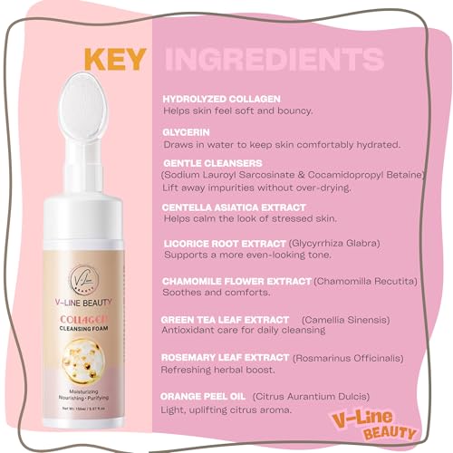 Collagen Cleansing Foam with Built-in Brush ? Moisturizing, Nourishing & Purifying Face Wash with Botanical Extracts for All Skin Types, Light Citrus Scent, 150 ml / 5.07 fl oz