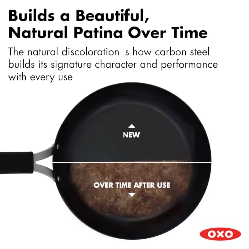OXO Obsidian 10-Inch Carbon Steel Frying Pan, Pre-Seasoned, Oven & Induction Safe