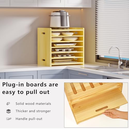 7 Tier Wooden Cabinet Tray Dividers - Adjustable Storage Organizer