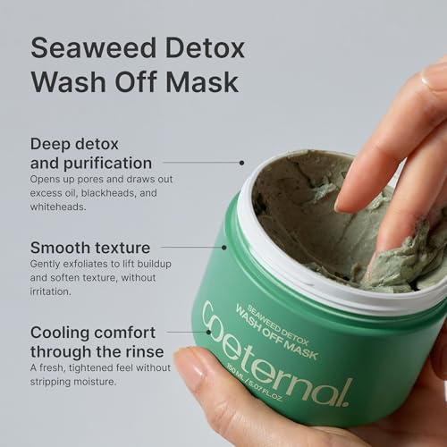 Seaweed Detox Wash Off Mask, Cooling Korean Clay Mask with Bentonite, Kaolin, Glycerin & Seaweed Extracts for Pore Minimizing, Deep Cleansing, Non-Drying Mud Mask, 200ml / 6.76 fl.oz.