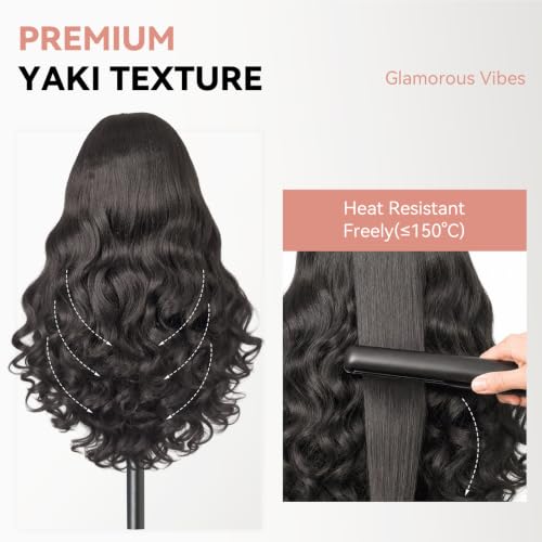 Curly V Part Wig for Black Women 26 Inch Fluffy Wavy Clip-In Synthetic Hair