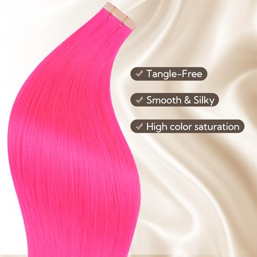 Hotbanana Pink Hair Extensions Tape in Hair 18 Inch 10pcs - C Hot Pink