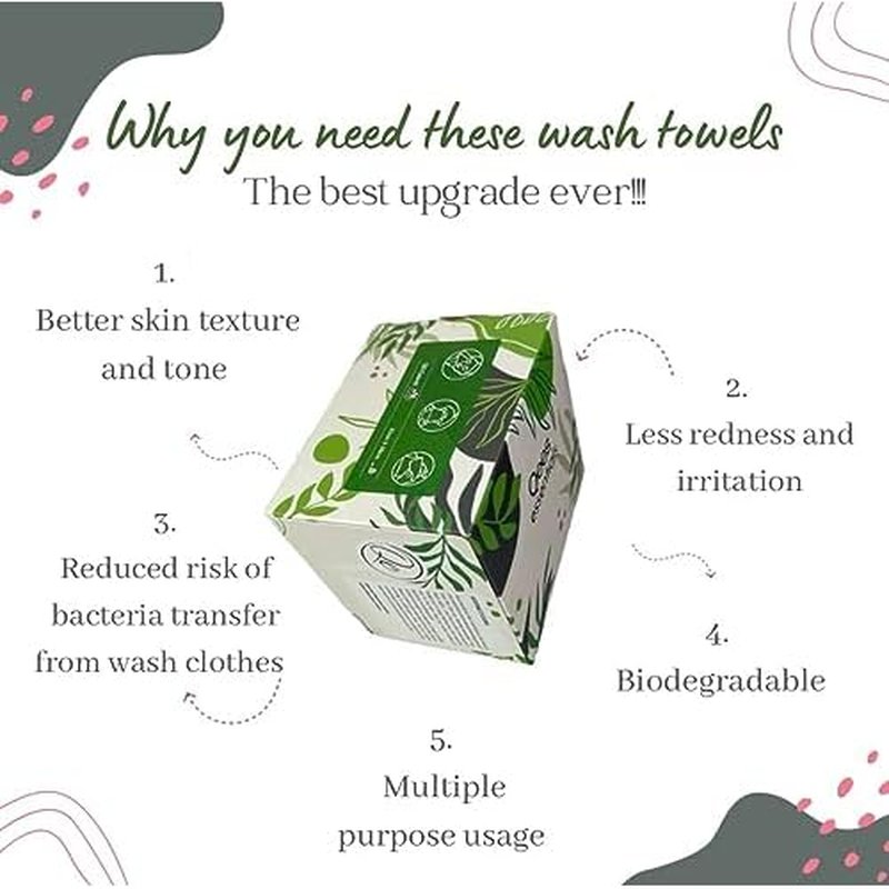 Biodegradable Face Towels, Makeup Remover, Non Toxic, Sensitive Skin Wash Cloth, 1 Count