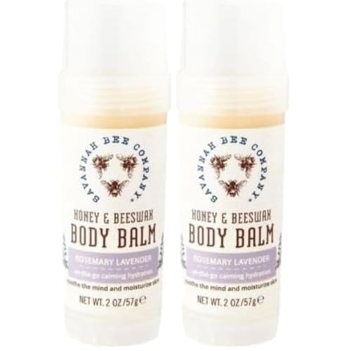 Savannah Bee Company Rosemary Lavender Body Balm - Deep Moisturizing Mess Free Body Balm (Pack of 2)