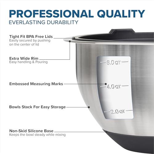Viking Black 10-Piece Stainless Steel Mixing Bowls Set with Lids & Non-Slip Base