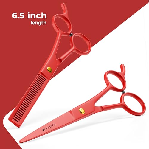 Professional Hair Scissors Set 6.5 Inch with Thinning Shears - Red - Salon Quality