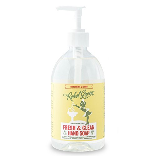 Rebel Green Fresh and Clean Liquid Hand Soap, Natural, Sulfate-Free, and Hypoallergenic Gel Hand Soap - Peppermint & Lemon, 16 Ounce Pump Bottles, Pack of 4
