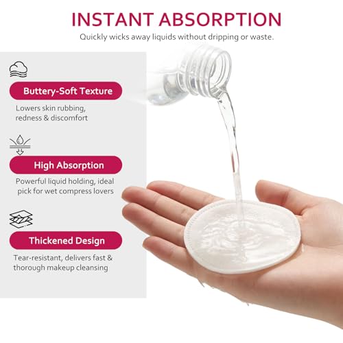 2000 PCS Ultra Soft Cotton Rounds, Stitched, Double-Layered, Hypoallergenic, Lint-Free, 20 Pack with 100 Count Each, Premium Facial Cleansing Pads for Face, Eye Makeup Removal