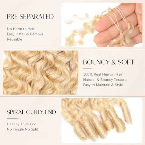 MYDIVA 613 Blonde Burmese Curly Feather Crochet Human Hair 18 Inch 50 Strands