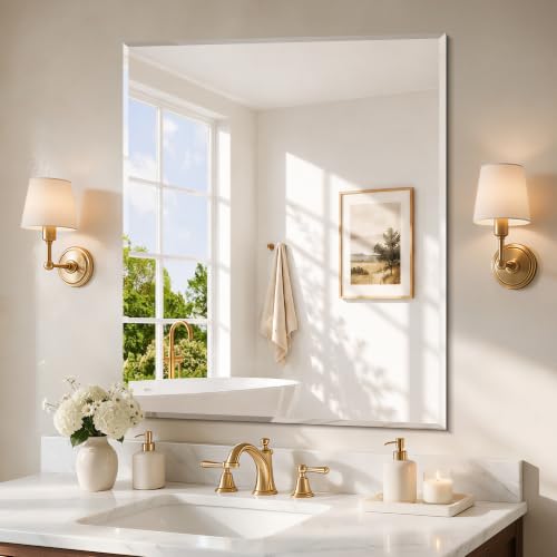 36-Inch x 30-Inch Frameless Beveled Bathroom Mirror - Rectangular Wall Mirror with Crystal Clear Reflection