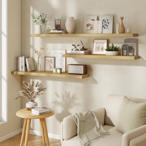 Fun Memories 48-Inch Oak Floating Wall Shelves Set of 1 - Deep Rustic Storage for Bathroom, Living Room, Bedroom, Kitchen