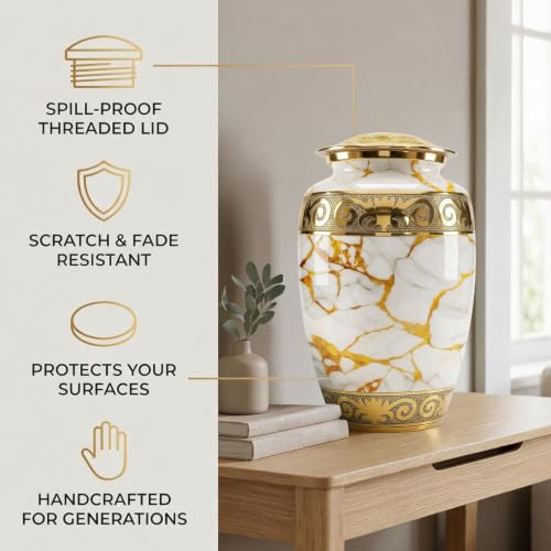Solace Forever Golden Large Cremation Urn for Human Ashes — Elegant Metal Memorial with Threaded Lid