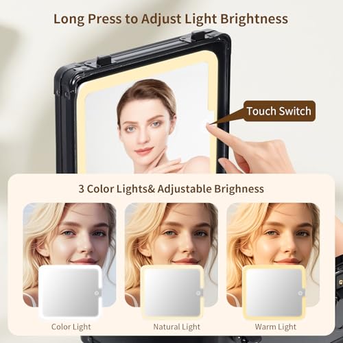 Travel Makeup Case with Lighted LED Mirror ? Waterproof Cosmetic Organizer with Adjustable Dividers, Portable Makeup Train Case for Women, Black