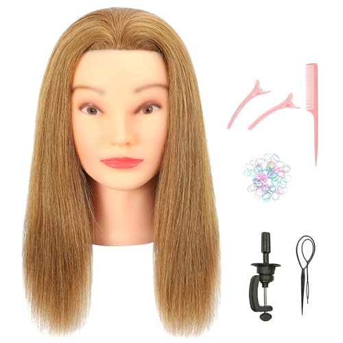 Mannequin Head for Hair Styling & Cosmetology Practice - Straight Tan, 100% Human Hair