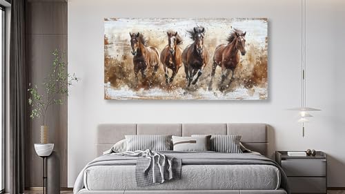 Running Brown Horses Canvas Wall Art - 48x24 Inch Animal Horse Decor - Tigeridge