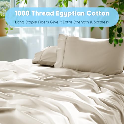 SONORO KATE 1000 Series Egyptian Cotton King Sheet Set Cream - 4 Pieces