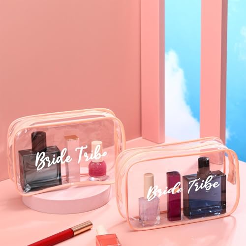 Pink Bridesmaid Makeup Bags Set of 10 Waterproof Clear Cosmetic Pouches