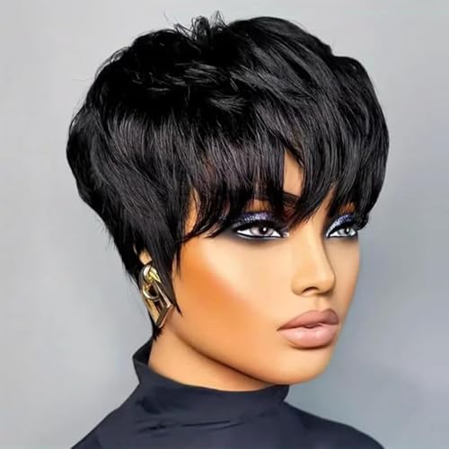 Natural Black Pixie Cut Wig Human Hair for Black Women - Glueless Short Layered Style