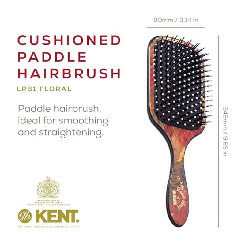 Kent LPB1 Large Paddle Cushioned Hair Brush - Grooming, Detangling, & Smoothing Floral Print - Best Everyday Brush For Medium to Long Hair