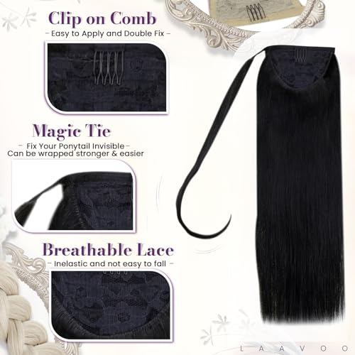 LaaVoo Human Hair Ponytail Extension - Black, 12 Inch, Short, 75g, Variation A-2-2 #1