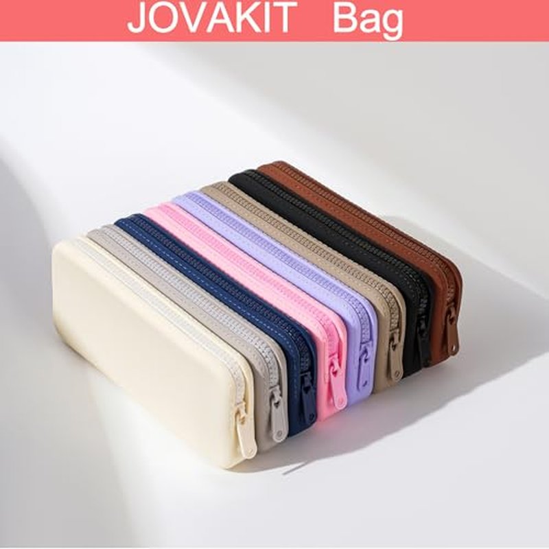 JOVAKIT Rectangle Portable Silicone Cosmetic Bag for Women, Travel Waterproof Makeup Bag Gifts for Women Girls, Zipper Closure Makeup Brush Toiletry Case Travel Storage Organizer Pouch (Blue)