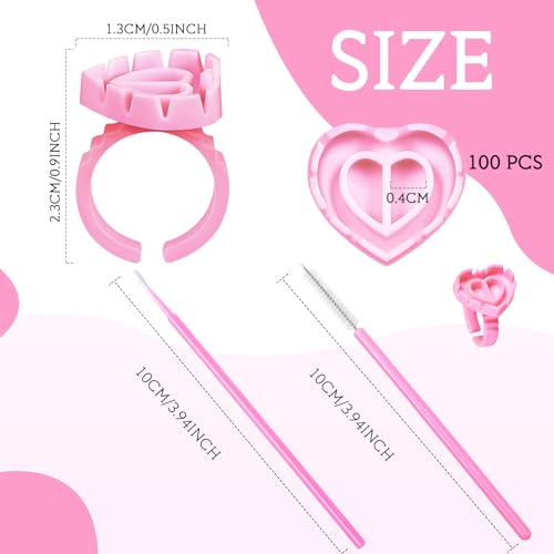 Yaomiao 3000 Pcs Eyelash Extension Supplies Kit Glue Rings for Eyelash Extensions Disposable Heart Shape Lash Rings, Eyelash Brush Mascara Wand Cotton Swabs for Beauty Salon Eyelash Extensions, Pink