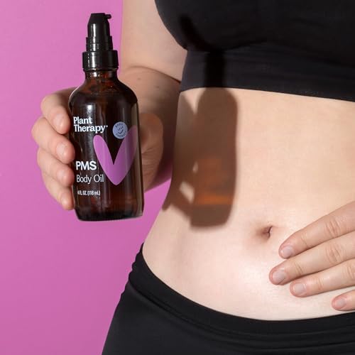 Plant Therapy PMS Body Oil 4 oz Helps Balance & Calm Emotions, Soothes Cramps & Stomach Discomfort, Relaxes Tight & Tired Muscles