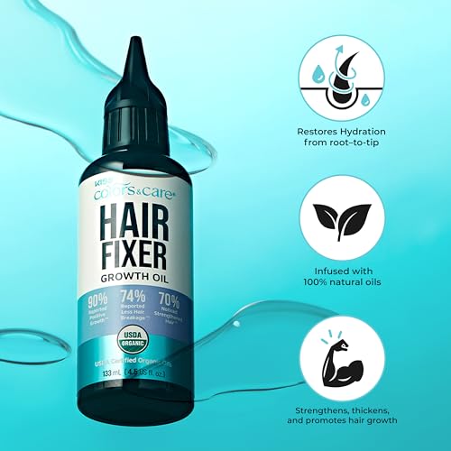 KISS Colors & Care Organic Hair Fixer Growth Oil, Natural Oils for Stronger Follicles, Reduced Breakage & Frizz, Moisture Retention & Split End Protection, 133mL (4.5 fl. oz.) (Pack of 2)