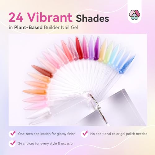 SAVILAND 24-Color Builder Nail Gel with Castor Oil & Vitamin E - Hard Gel for Nails, Strengthening & Extension, Self-Leveling, Long-Lasting