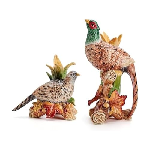 Fall Harvest Pheasant Ceramic Candle Holders Set of 2 - Autumn Decor