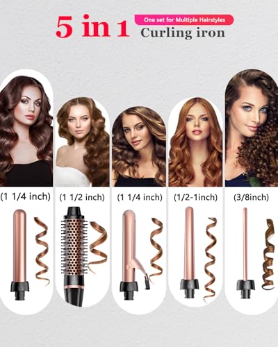 YGOVVK 5-in-1 Curling Iron Set with Interchangeable Ceramic Barrels Travel Hair Styler